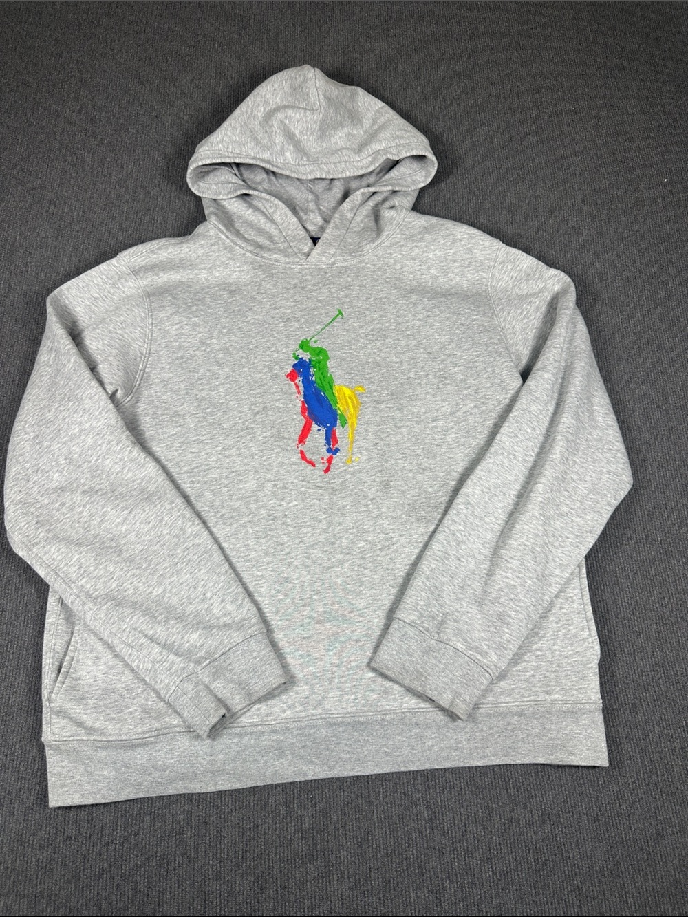 Polo Ralph Lauren Painterly Big Pony Hoodie Youth XL Gray Pullover Sweatshirt